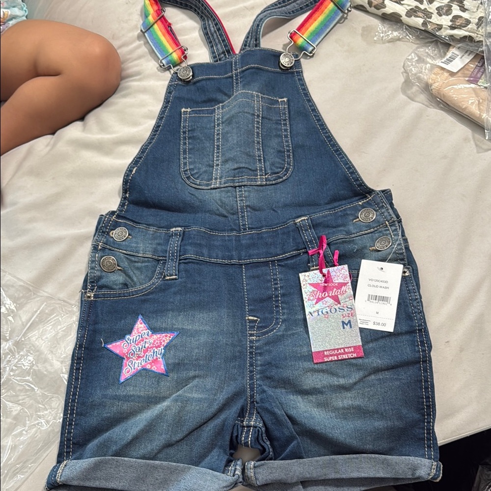 Vigoss Blue Denim Overalls with Striped Straps